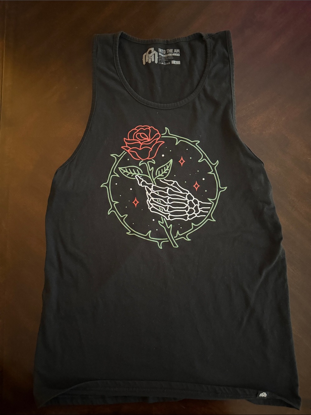Into The AM Men’s Black Graphic Tank Top with Rose Skeleton Print